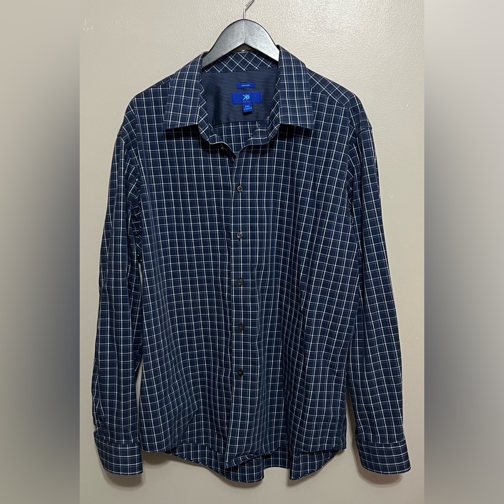 Egara long sleeve button up plaid non iron cotton shirt Size XXL